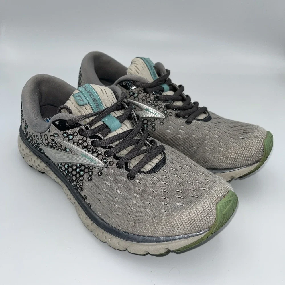 Brooks Glycerin 17 Running Walking Shoes Sneakers Gray Green Womens 7 B Athletic